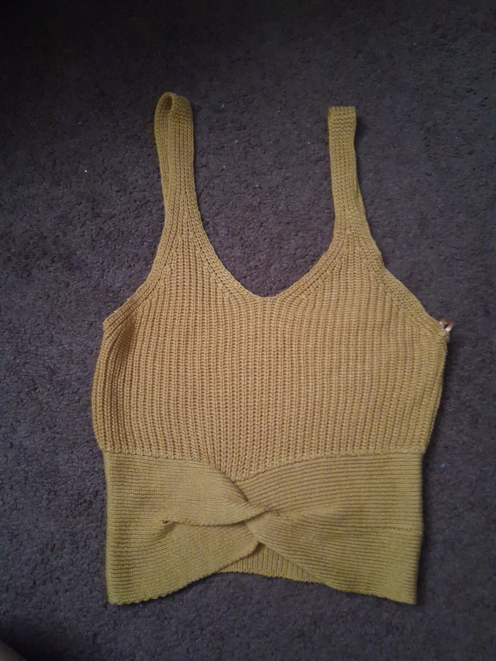 Love Tree Mustard Twist-Front Knit Crop Top